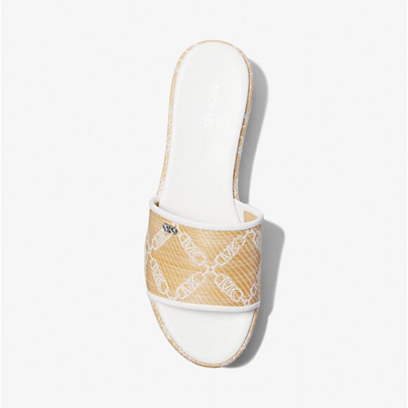 Michael Kors Ember Empire Logo Jacquard Straw Platform Sandals - Picture 3 of 3